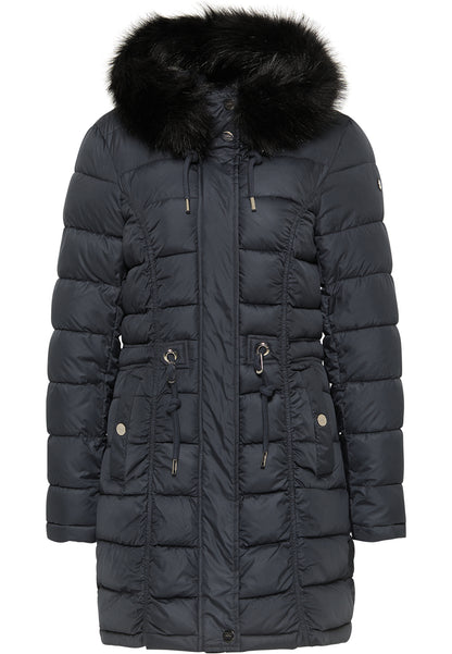 usha Women's Quilted Coat With Faux Fur