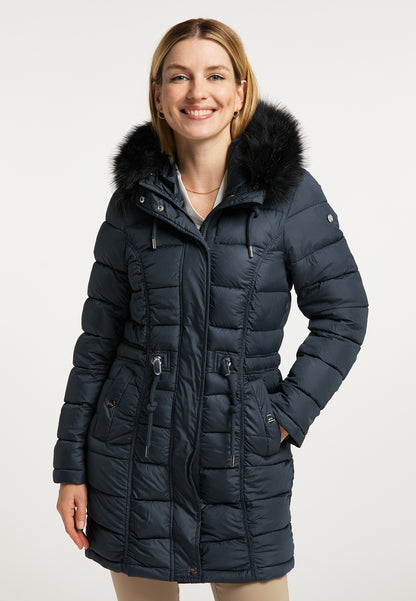 usha Women's Quilted Coat With Faux Fur