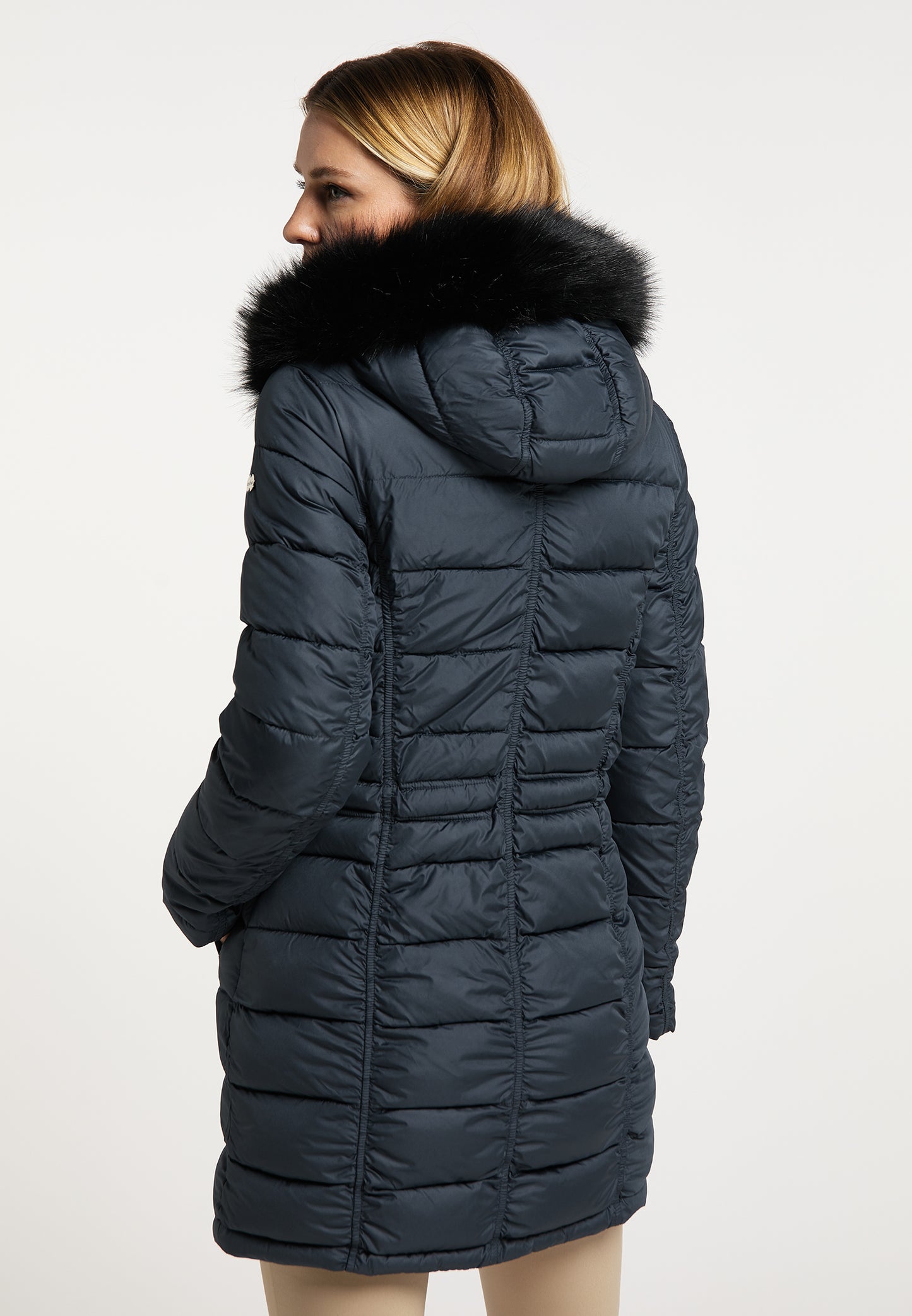 usha Women's Quilted Coat With Faux Fur