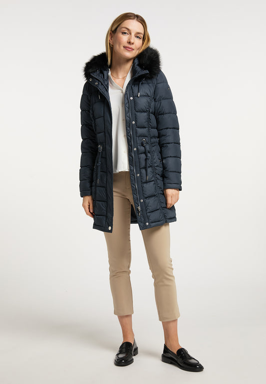 usha Women's Quilted Coat With Faux Fur