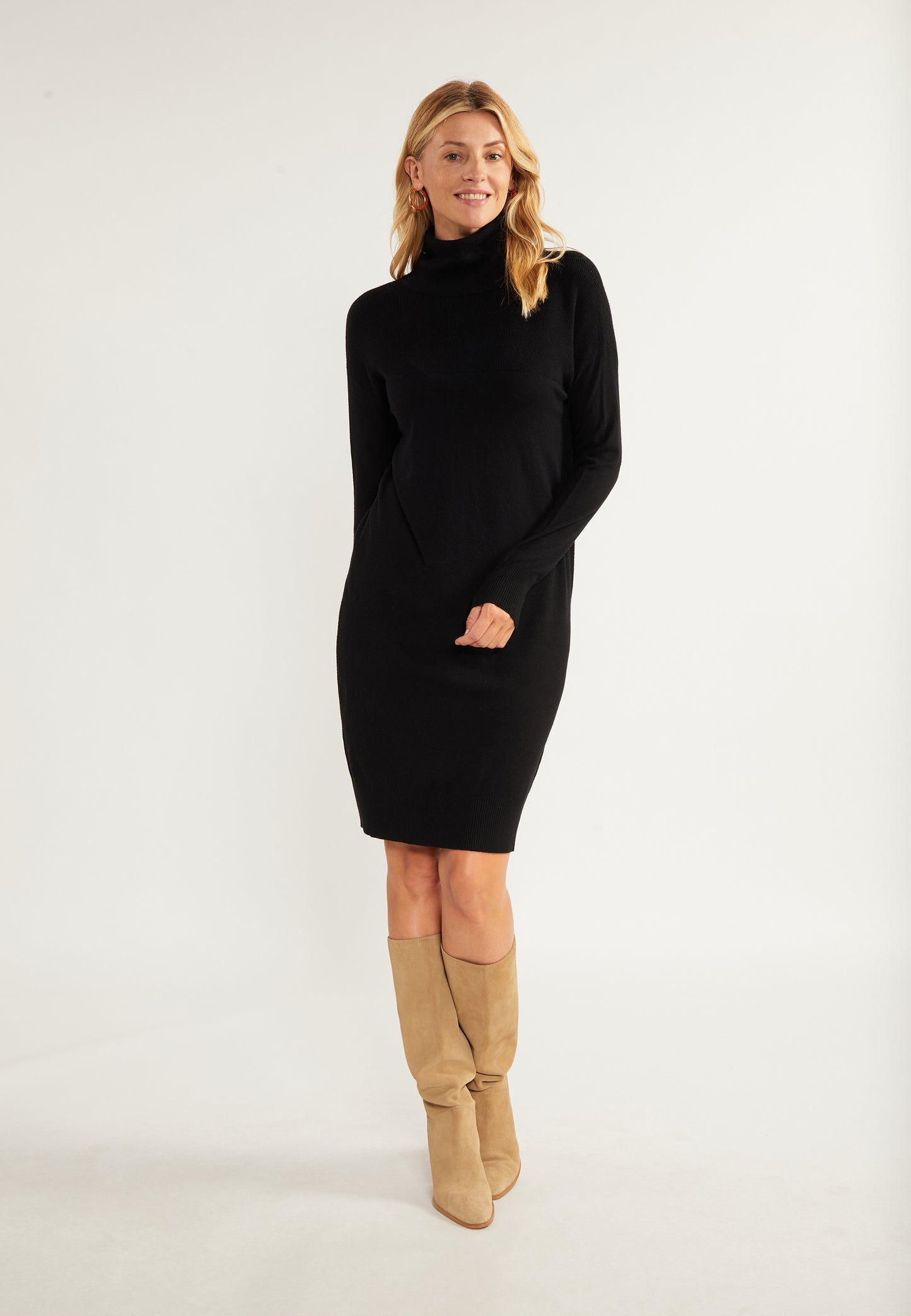 usha WHITE LABEL Women's Knit Long Sleeve Midi Dress