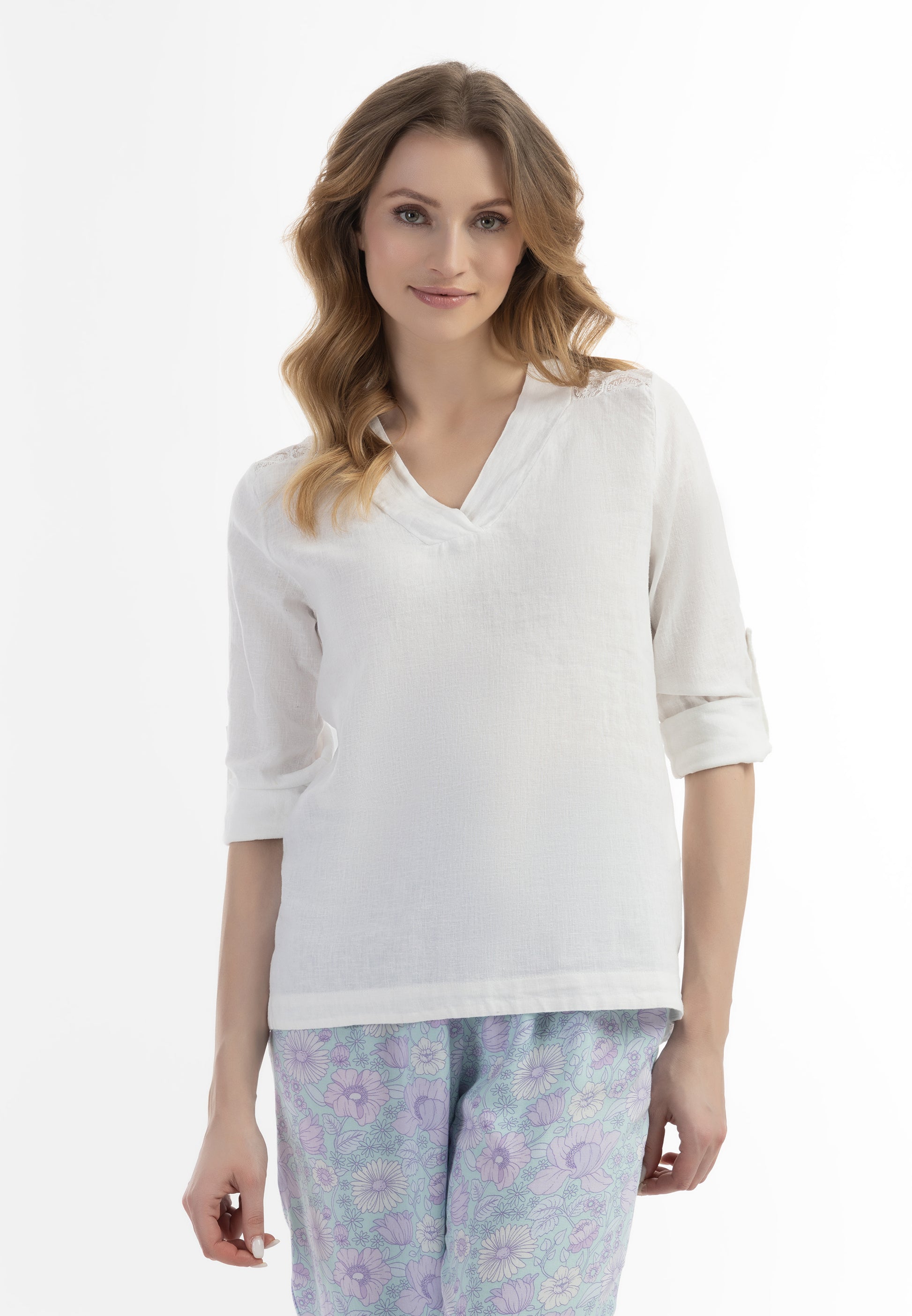 usha Women's Blouse Shirt With Lace