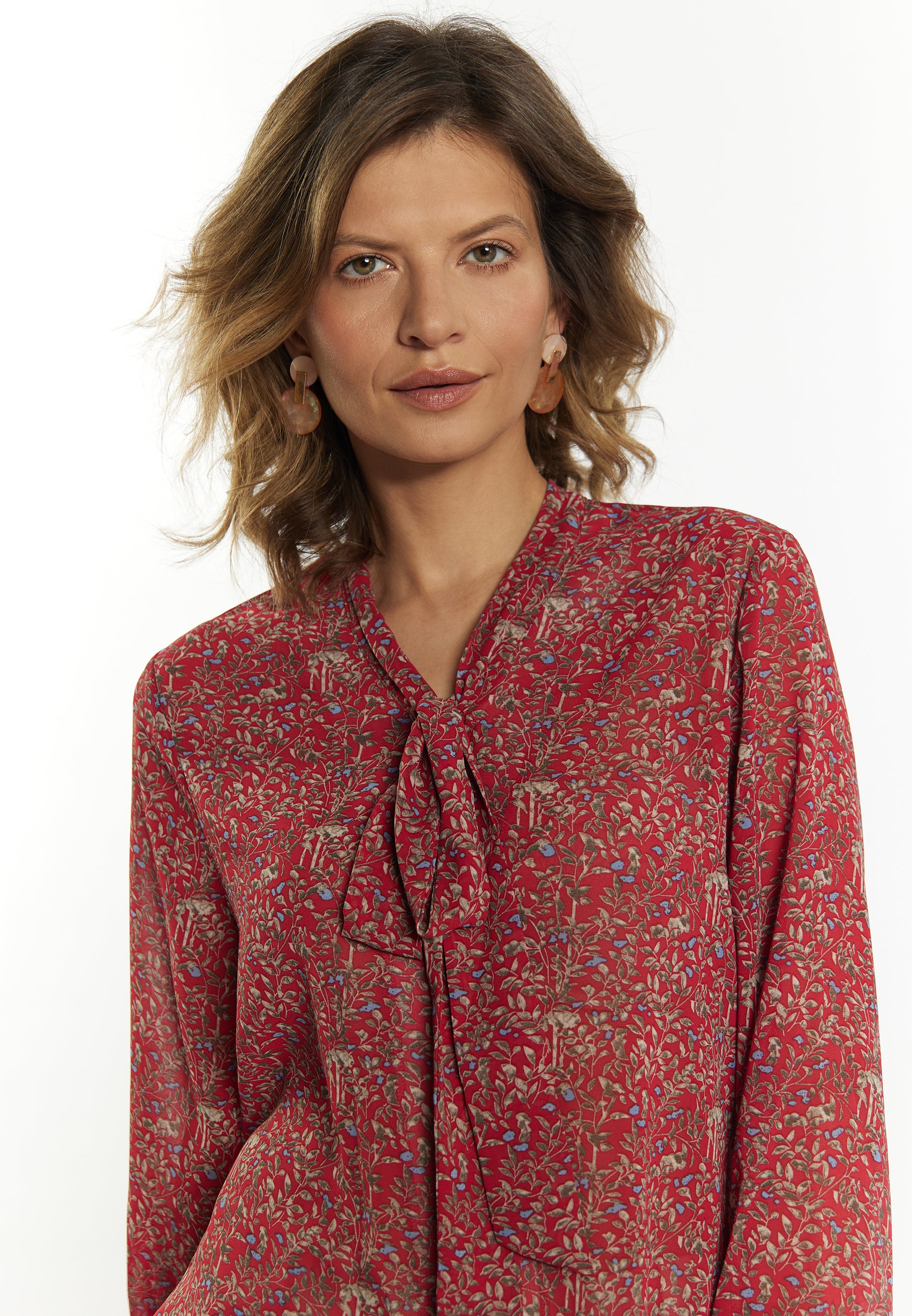 usha Damen Bindekragenbluse