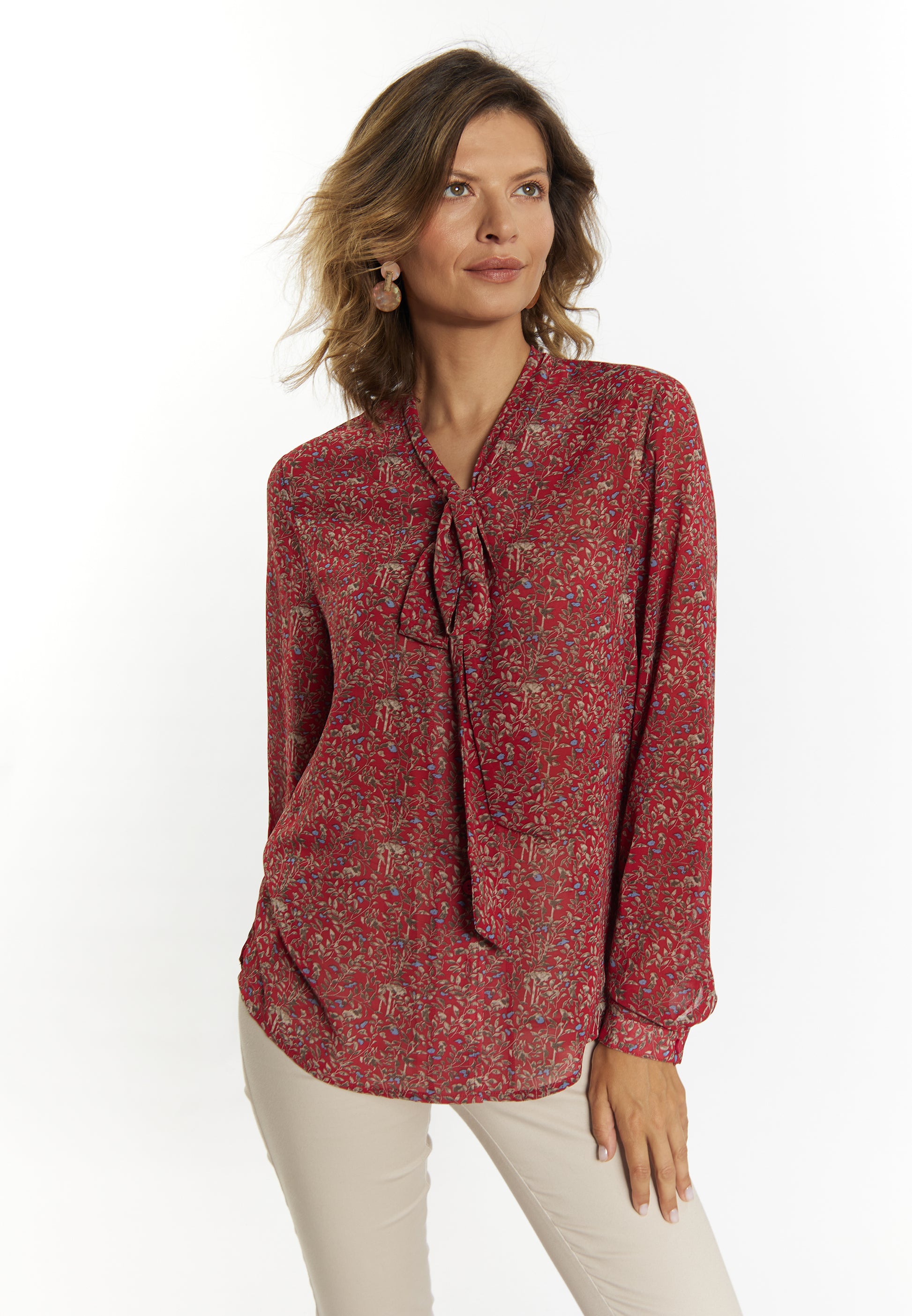 usha Damen Bindekragenbluse